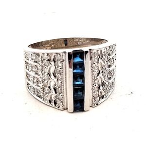 EFFY 14K White Gold Diamond & Sapphire Ring